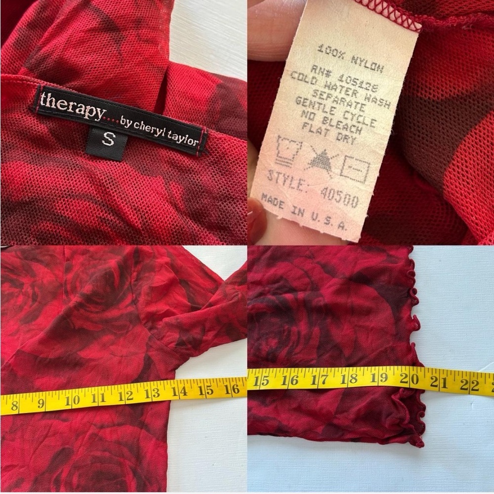 Vintage Y2K Therapy by Cheryl Taylor Red floral mesh top fairy grunge - Picture 7 of 9